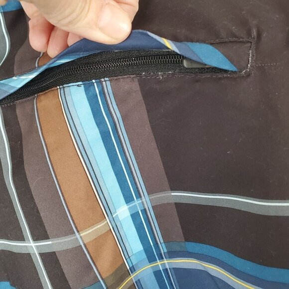 Aftco Bluewater Board Shorts Mens 42 Blue Brown‎ Plaid Beach Zippered Pockets - Picture 15 of 16